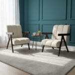 Drapper Arm Chair Per Pair| Acacia Wood, Molty Foam & Teddy Fabric