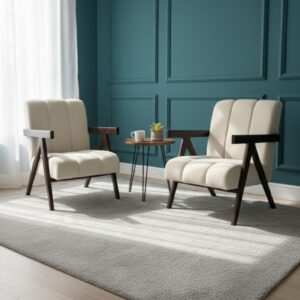 Drapper Arm Chair Per Pair| Acacia Wood, Molty Foam & Teddy Fabric