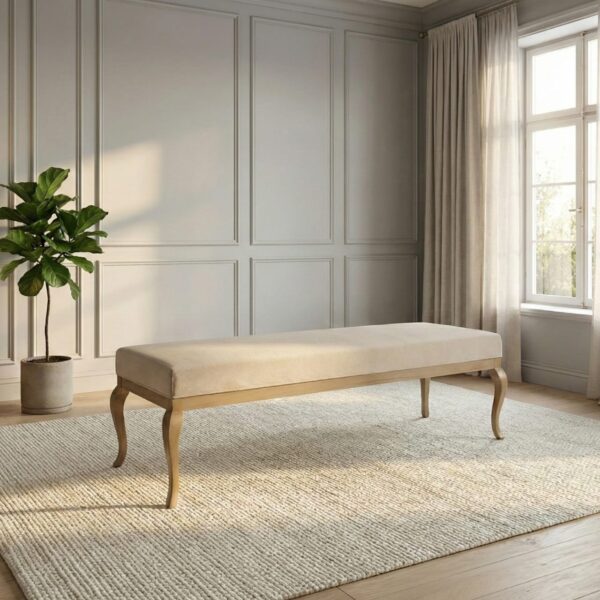 Plain Victorian Ottoman | Solid Wood & Boucle Fabric