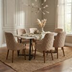 6-Seater Diamond Cut Dining Set | Solid Wood & Boucle Fabric